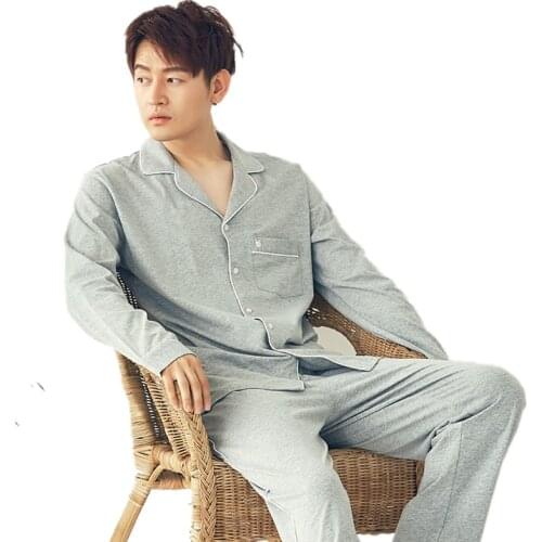 Mens Pajamas Cotton Sleepwear Button Down Pajamas Set Long PJ Set Lounge Wear