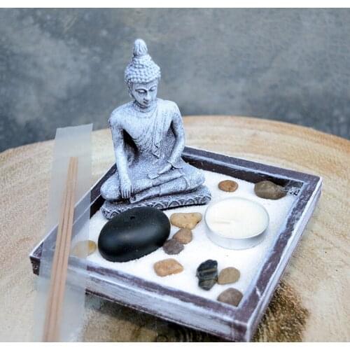 Tabletop Zen Garden Buddha Rock Sand Candle Incense Burner Home Decor Gift