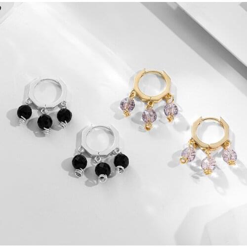 New Fashion Geometric Polygon Piercing Earrings for Women Girls Charm Round Beads Crystal Tassel Drop Earrings Statement Jewelry