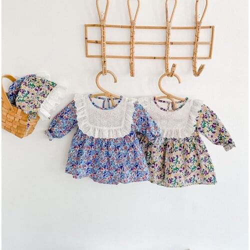 Baby girls clothes floral baby bodyusuit Korean newborn baby clothes autumnn baby outfit with hat