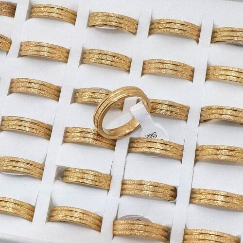 Wholesale 36 Pcs/lot Golden Scrub Strip 6mm Width Stainless steel Rings Mens ring polished inside