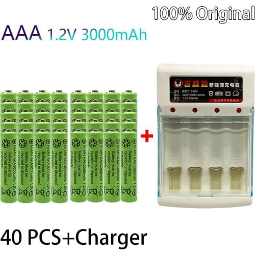 Original 1.2V AAA 3000 mAh 1.2 V Quality rechargeable battery AAA 3000 mAh Ni-MH rechargeable 1.2 V 2A battery+Charger