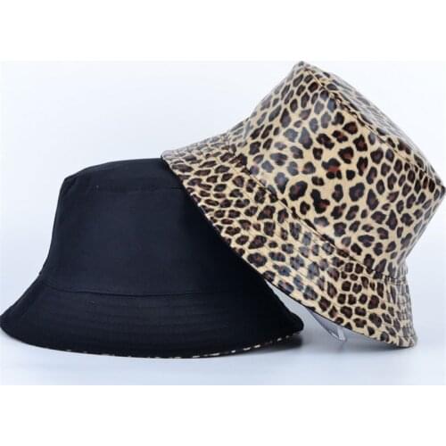 Pu Leopard print Two sides Bucket Hat Fisherman Hat outdoor travel hat Sun Cap Hats for men and Women 112