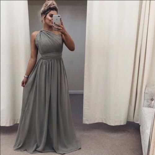 Bridesmaid dresses 2021 one shoulder chiffon Gray wedding guest dress a-line Pleated floor length wedding party dress