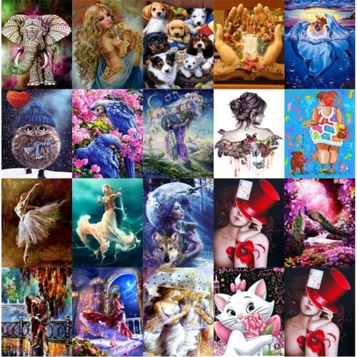 Full Round 5d diy Diamond painting cross stitch girl embroidery animal Image wall sticker Diamond Mosaic