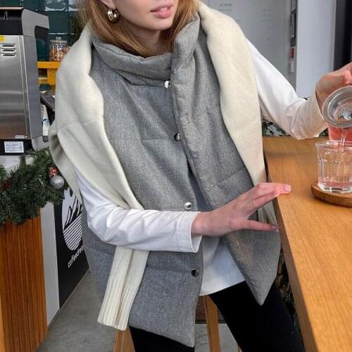 Elina Casual Loose Solid Vests Women Vogue Single Breasted Coats Women Elegant Simple Stand Collar Cotton Vests Female Ladies