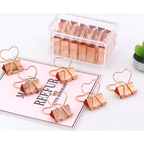 Lovely Modeling Rose Gold Love heart Folder Shaped Long Tail Folder Office Accessories Binder Clips Rose Gold Stationery Binders