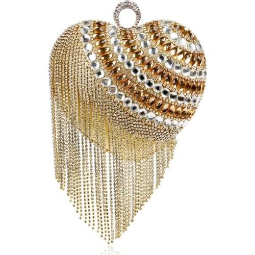Heart Design Finger Ring Diamonds Evening Bag Christmas Gift Handbag Crystal Tassel Beaded Day Clutch Purse Evening Bag YM1160