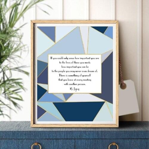 Social Worker Mr. Rogers Quote Prints Geometricl Navy Blue Typography Wall Art Canvas Painting Inspirational Poster Office Decor