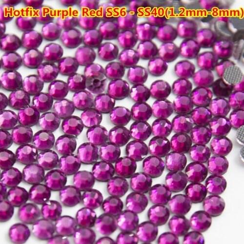 Glass Strass Purple Red DMC Hotfix Rhinestone Iron-on Transfer Hotfix Crystal Stones ss6 -ss30 for clothing flatback with glue