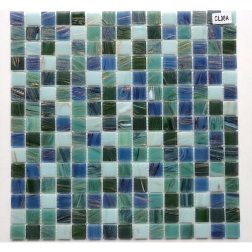 Fresh green mix sea blue gold line texture glass mosaic tile DIY wall background decoration