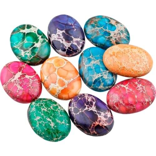 TUMBEELLUWA 1Lot (10Pc) 22x30mm Multicolor Sea Sediment Jasper Oval CAB Cabochon Flatback Stone for Jewelry Making