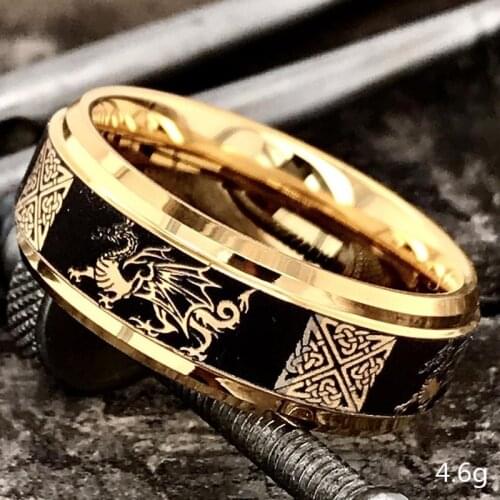Punkboy Unique Men Animal Northern Europe Viking Gold Plated Color Magic Dragon with Wing Signet Ring for Gothic Charms Jewerly