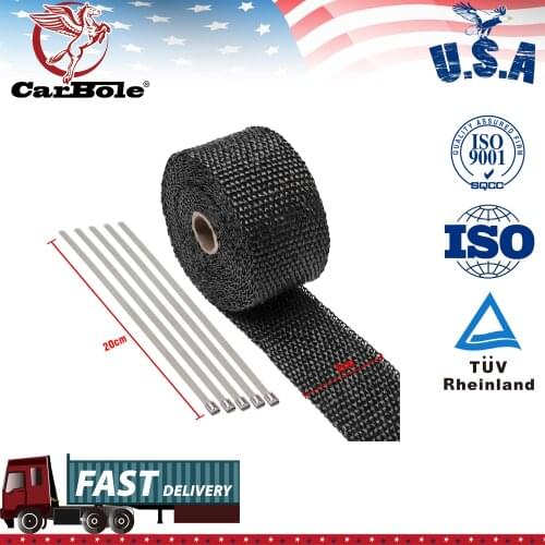 2" Motorcycle Black Fiberglass Exhaust Header Pipe Heat Wrap Tape+ Ties Kit Fit For Motorcycles Muscle Cars Vintage Cars