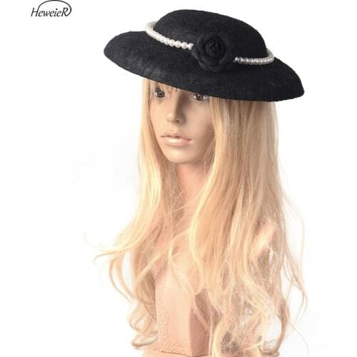 Women Black Fascinator Pillbox Church Hat Flower Bead Veil Wedding Ascot Races Cocktail Headwear