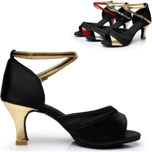Womens Tango Salsa Latin Dance Shoes Salsa Ballroom Tango Dancing Shoes Heel Height 7cm Soft Sole Dance Shoes