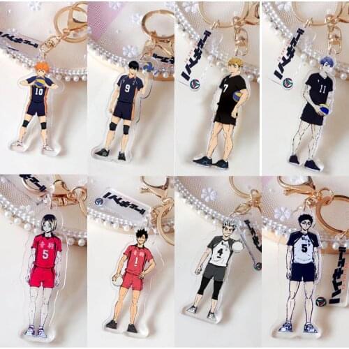 1 Pcs New Anime Haikyuu!! Keychains Figure Hinata Shoyo Kageyama Tobio Sugawara Koushi Volleyball Acrylic Pendant Keyrings Toys