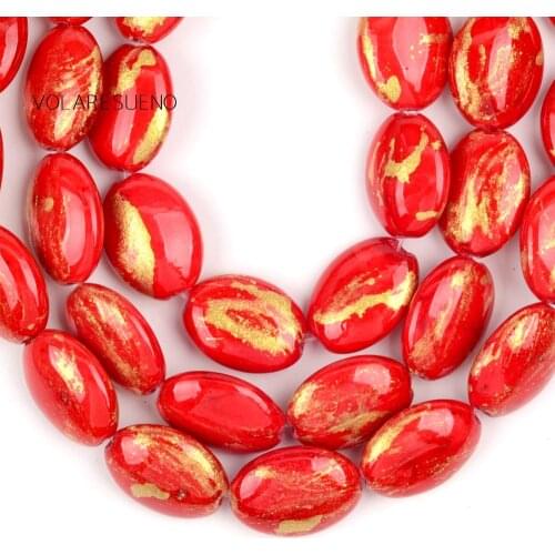 13*18mm 1Strand Natural Stone Red Golden Jades Oval Beads For Jewelry Making Needlework DIY Necklace Bracelet Charms Findings