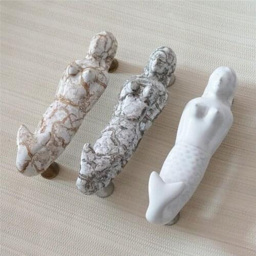 3.75" Vintage Dresser Handles Pulls Mermaid Crack Ceramic Pulls Drawer Handles Pulls Chic Kitchen Cabinet Pulls Door Handles