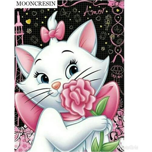 5D DIY Diamond Painting Crystal Cartoon Cat & Flower Diamond Embroidery Cross Stitch Halloween Gifts Needlework Home Decorative