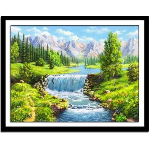 Diamond Painting Landscape Green Forest Waterfall Idyllic Living Room Dining Room Bedroom Handmade Diamond Cross Stitch