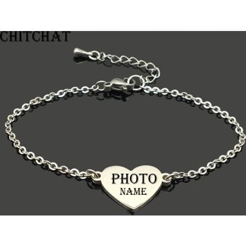 Customized Photo Link Chain Bracelet Engrave Letters Name Stainless Steel Bracelets For Best Friend Gifts