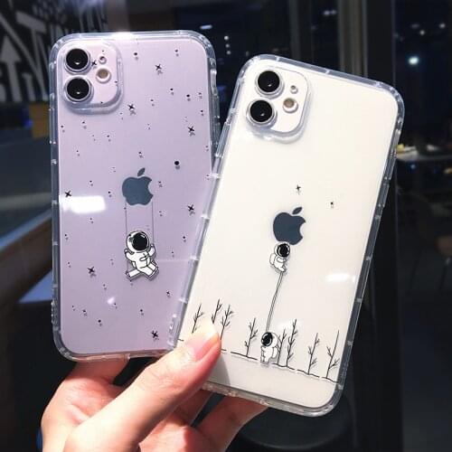 Cute Cartoon Astronaut Out Space Phone Cases For iPhone 11 12 Pro MAX XS XR X 12 Mini 7 8 Plus Clear Soft Shockproof Back Cover