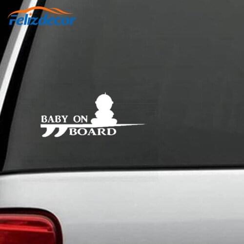 Black/Silver Fashion Baby On Board Surf Board Car Sticker Vinyl Funny Surfer Decor Car Window Styling Removable Decals C847