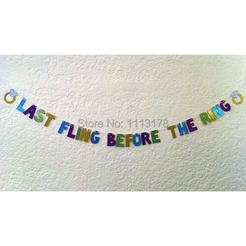 Cheap Last Fling Before The Ring Glitter Banner -- Bachelorette Party Decoration / Photo Prop garland