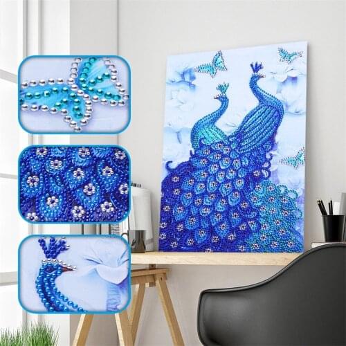 DIY 3D Diamond Painting Cross Stitch Peacock Fabric Craft Kit Diamond Beads Dip Bead Pen Canvas Crystal Rhinestone Raw Material