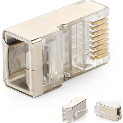 Shielded RJ45 Connector CAT5E CAT6 Crimp Ethernet Connector STP 8P8C Modular Crystal Head Plugs