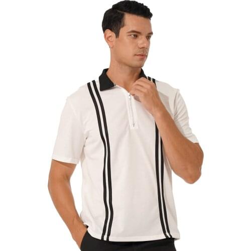 Men Korea Chic Casual Shirt Striped Zipper Polos T-shirt 2021 Summer Short Sleeve Tee Top Clothes Golf Tennis Badminton Pullvoer