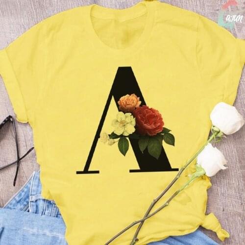 Yellow Fashion Streetwear Women T Shirt Harajuku English Alphabet Aesthetics Print T-shirt Summer Flower Loose Casual Women Tops