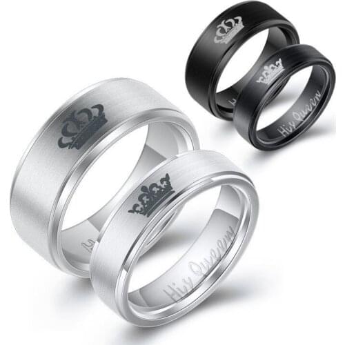 Punk Crown Her King His Queen Rings For Women Black & Silver Color Stainless Steel Lovers' Ring Men Jewelry