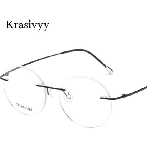 Krasivyy Vintage Round Rimless Glasses Frames Men Ultralight Folding Prescription Eyeglasses Classic Pure Titanium Eyewear Women