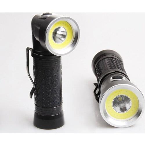 T6 strong light rechargeable flashlight, multi-function tail magnet COB work light inspection light 90 degree folding flashlight
