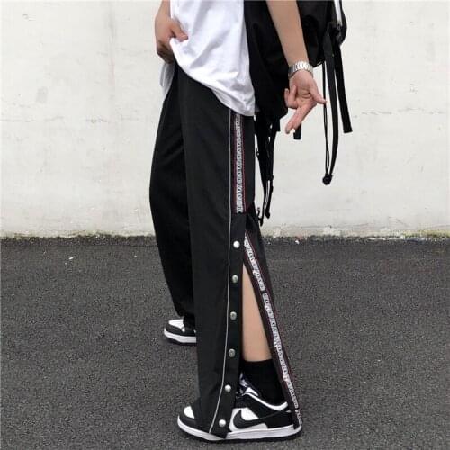 MenS And WomenS Casual Basketball Sports Pants Summer Tide Striped Pocket Reflective Printing Jogger Wide-Leg Loose Trousers