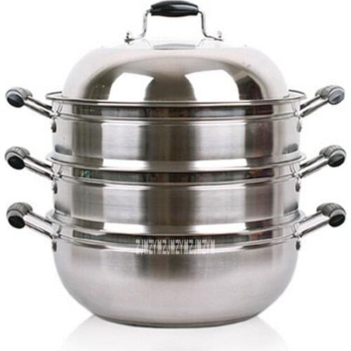 New Arrival Multi-Layer 201 Stainless Steel Steamer Wok High-quality Three-Layer Thick Thicker Bottom Steamer 34cm Hot Selling