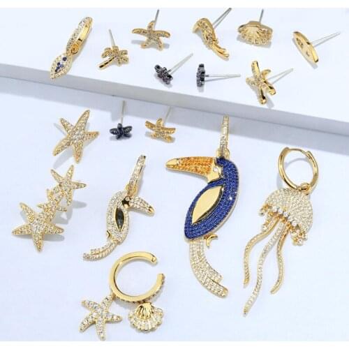 Top Quality S925 Silver Post Jellyfish Star Earrings Tropical Ocean Series Gold Tone Stud Earrings For Women INS Jewelry