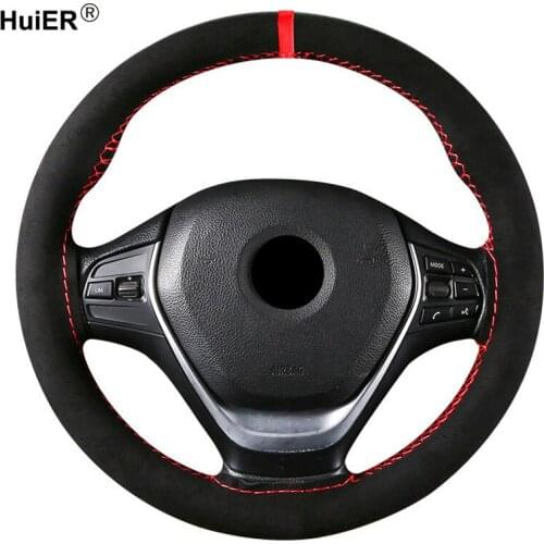 Hand Sewing Suede Car Steering Wheel Cover Funda Volante Braid on the Steering-wheel For 37CM 38 CM M Size Car Styling Cover