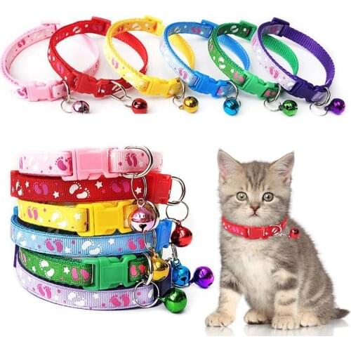 A Cute Paw Printed Pet Cat Dog Collar With Bell Adjustable Buckle Cats Puppy Necklace Neck Strap Pets Supplies