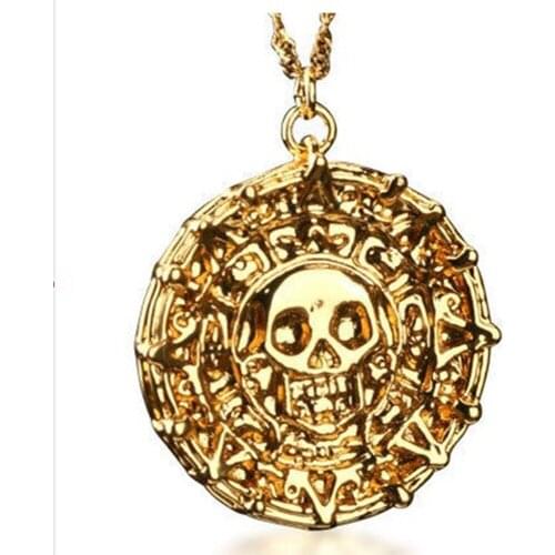 Pirates Of the Caribbean Necklace Aztec Gold Retro Gold Captain Jack Sparrow Skull pendant Necklace