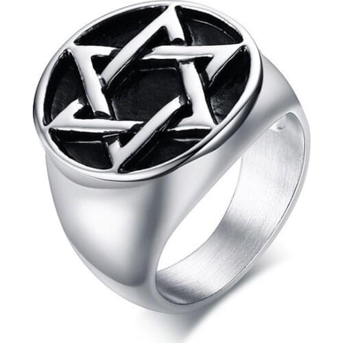 Punk Retro Pentagram Hexagram Army Biker Ring Stainless Steel Finger Signet Ring For Men Gift Military Jewelry