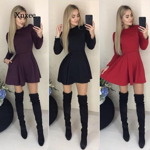 Autumn Long Sleeve Sexy a Line Party Dress Ladies Office Work Basic Shirt Dress 2019 Fashion Elegant Mini Dress Winter Vestidos
