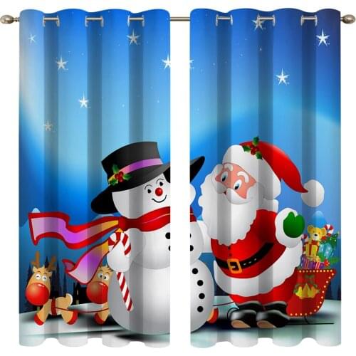 2 Pcs/set Santa Claus Thickened Cloth Curtain Nordic Window Blackout Curtains for Bedroom and Living Room
