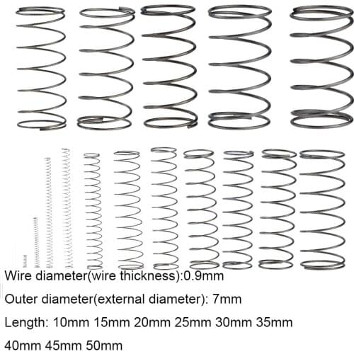 10PCS 0.9*7*10-50mm Spring Steel Small Compression Release Mechanical Return Spring Pressure Spring OD 7mm 0.9x7x10-50mm