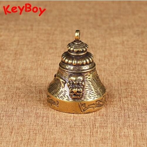 Retro Brass Lion Face Bell Chinese Classical Wind Chime Pendant for Keychain Metal Crisp Doorbell Lucky Feng Shui Car Key Chain