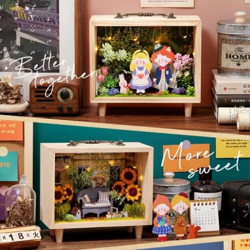 Assemble DIY Dollhouse Little Wooden Box Miniature Doll Furniture Led light Simulation Accessor Toys for Children Birthday Gifts