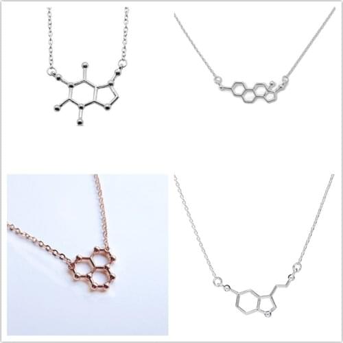 Serotonin Caffeine Estrogen Water Resveratrol Molecule Necklaces Female Hormone H2O Wine Chemical Molecular Structure Pendant
