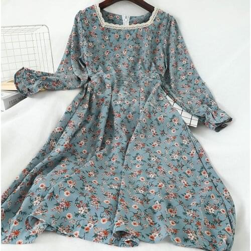 WEIHAOBANG Floral Hippie Boho Dress Women Chiffon Vintage Square Neck Dresses Elegant Long Sleeve Clothes 2020 Autumn Retro